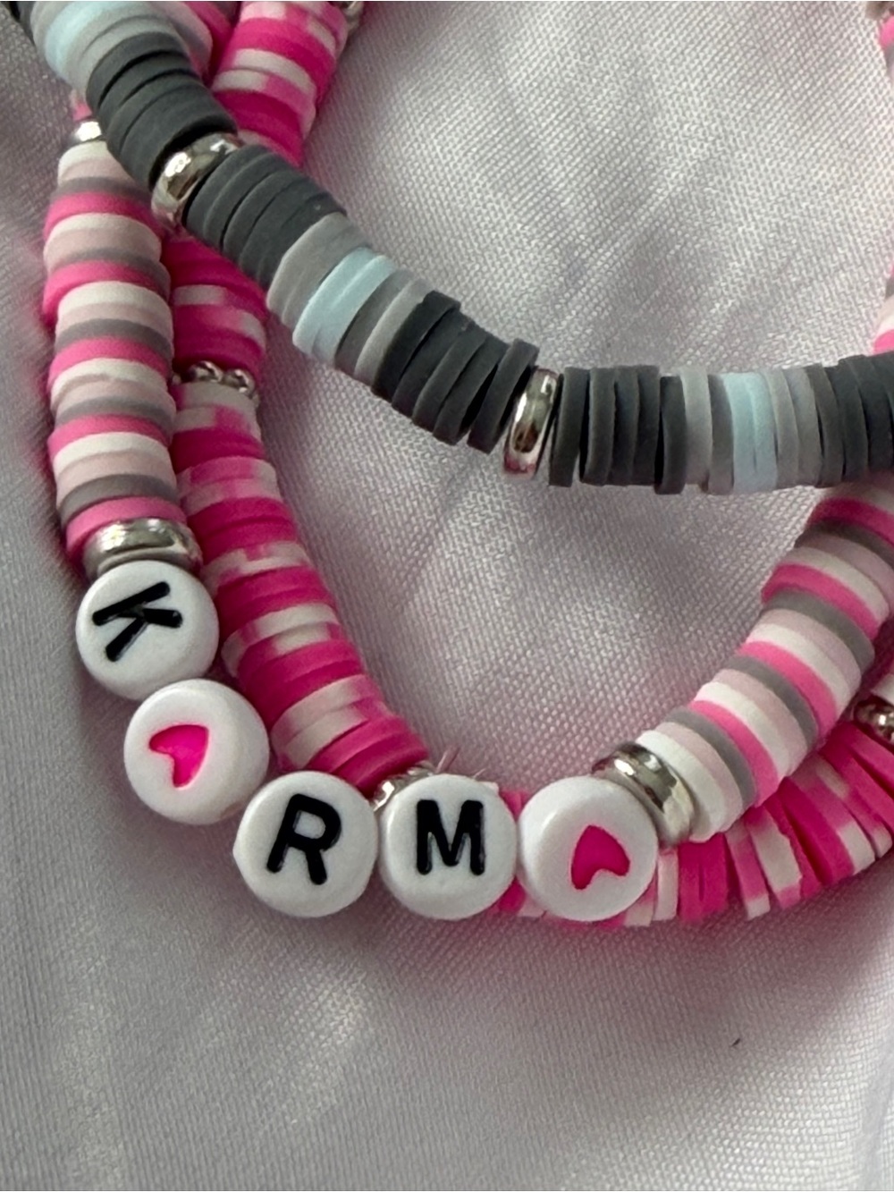 Personalized Pink KARMA Heishi Bead Bracelet Set